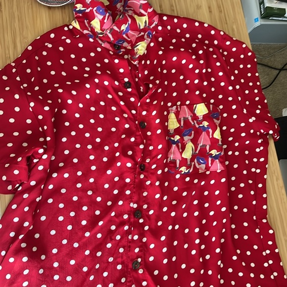 Marla Duran Women's Vintage 90s Lagenlook Polka Dot Oversized Rayon Crepe Top 1X - Picture 4 of 14